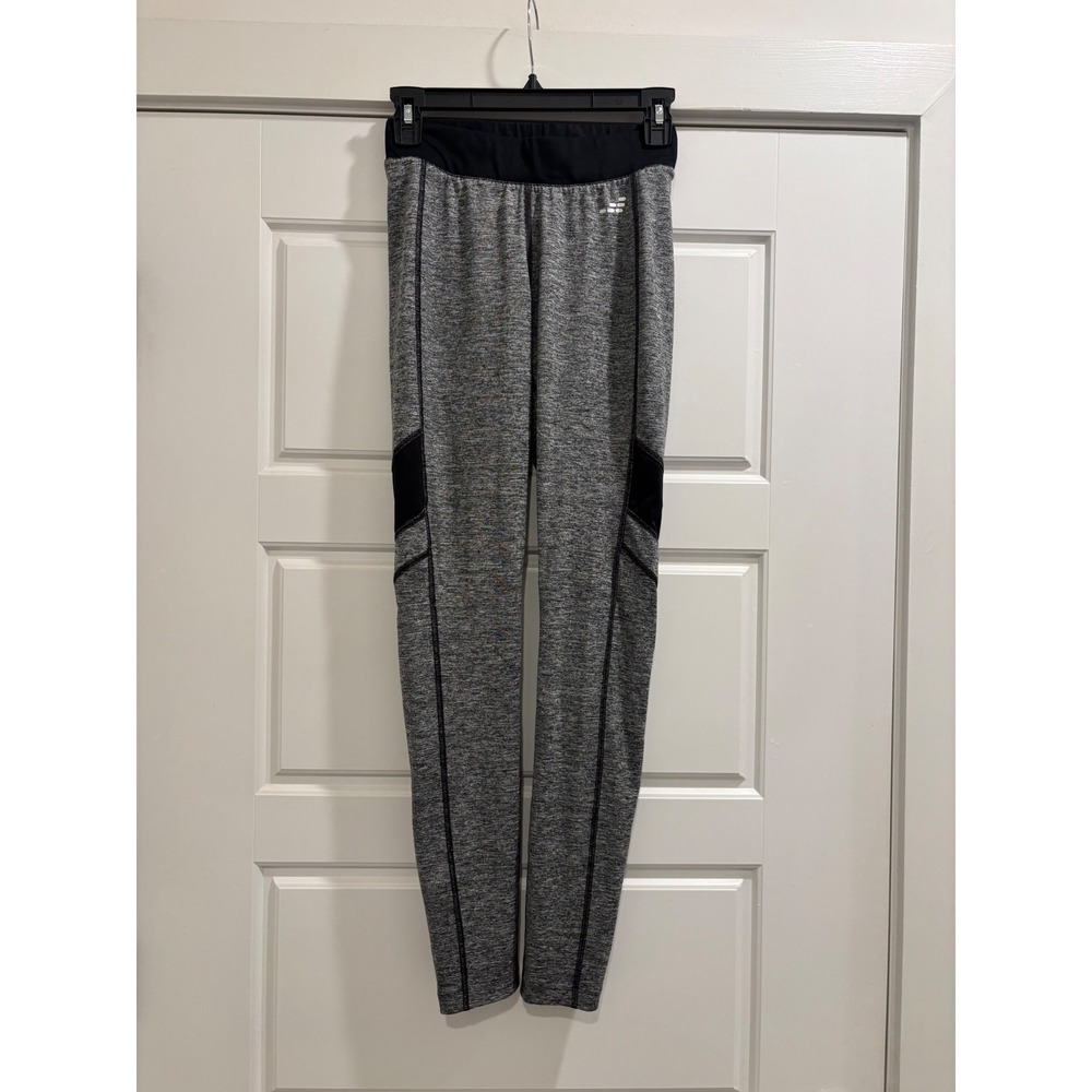 BCG Womens Gray Heathered Athletic Leggings Mesh Panels Size S